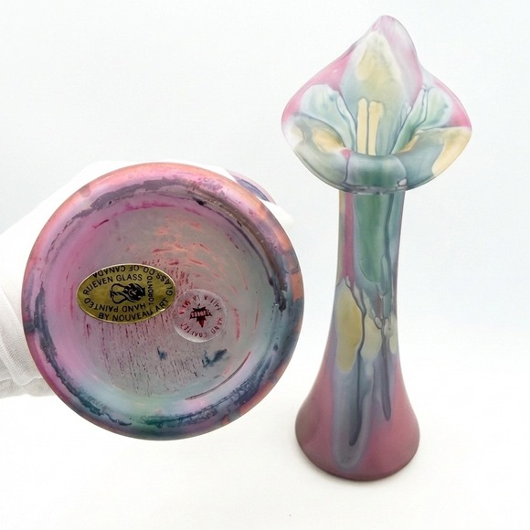 Rueven Glass Calla Lily Bud Vases Pair Hand Painted Art Glass Multi Color Canada - Picture 8 of 8